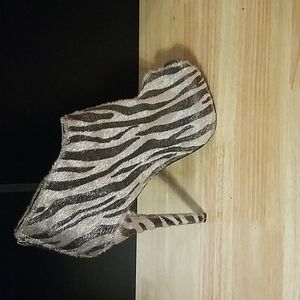 Grey and silver zebra striped ankle stilettos
